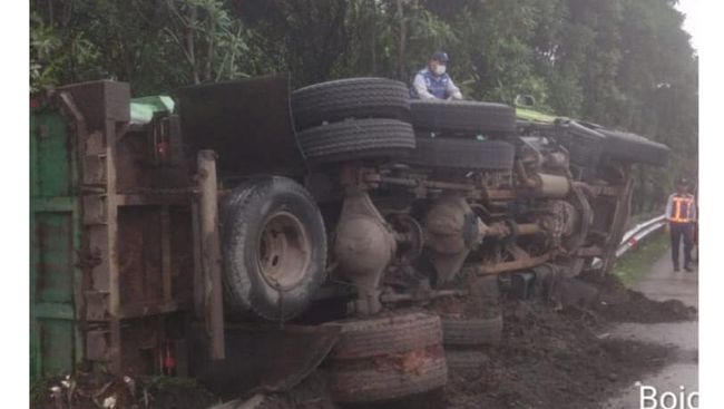 Truk Pakan Ternak Terguling
